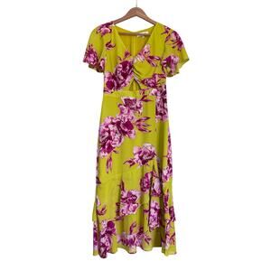 NWOT Great Jones Citron Yellow Floral Keyhole Front Ruffle Summer Dress Size 6